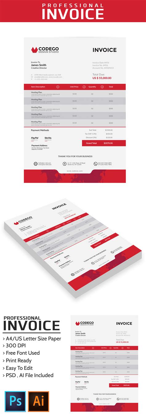 Professional Invoice Template PSD on Behance