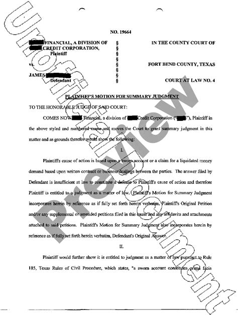 Professional Motion For Summary Judgment Template Texas Federal Example