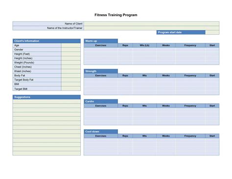 Professional Personal Training Program Template Excel Sample in 2021