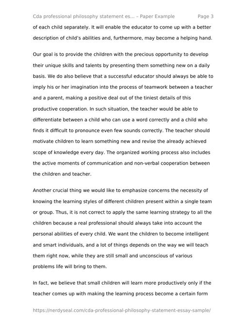 Professional Philosophy Statement Examples For Cda