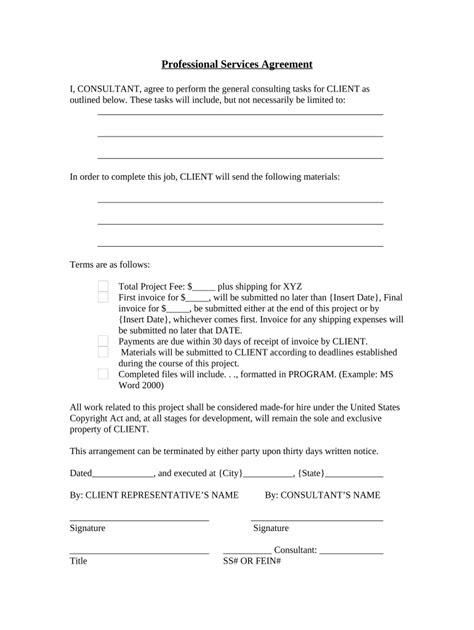 Professional Services Agreement Work for Hire Addendum Form Fill Out