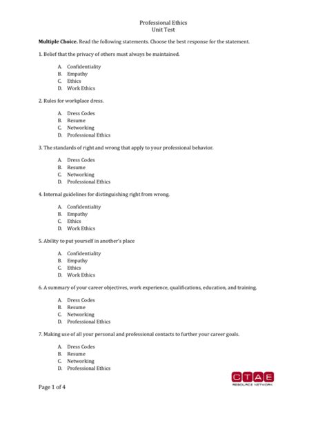Professional ethics test questions.  Recognizing these patterns improves your chances of sele...