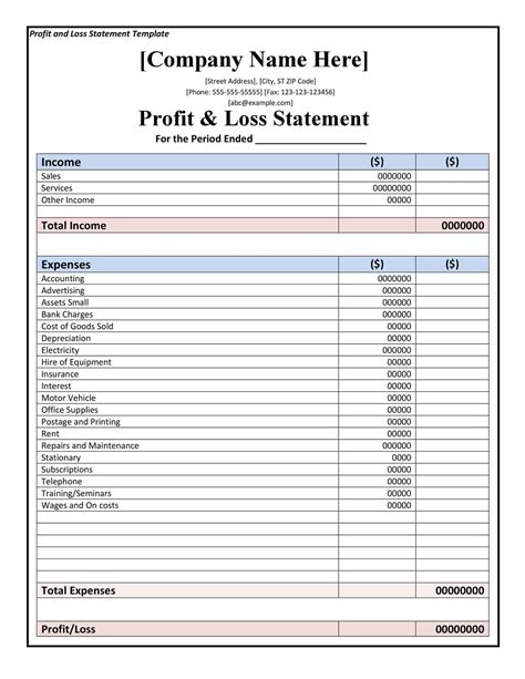 Profit and Loss Statement Example Form Fill Out and Sign Printable