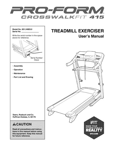 Proform 831248530 treadmill manual - Sears Parts Direct