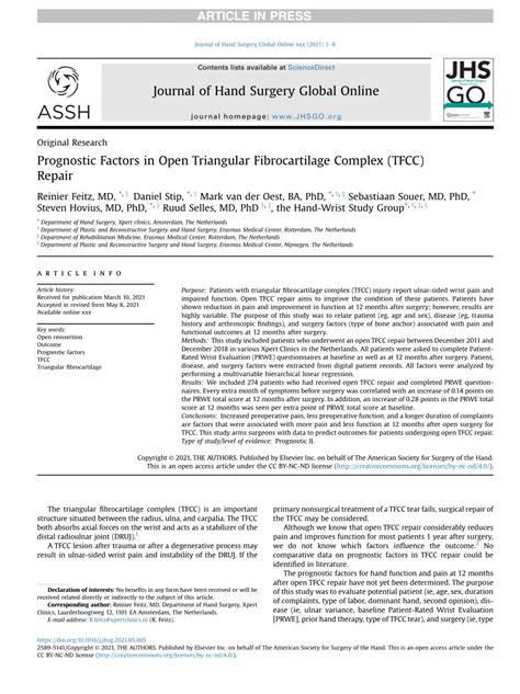 Prognostic Factors in Open Triangular Fibrocartilage …