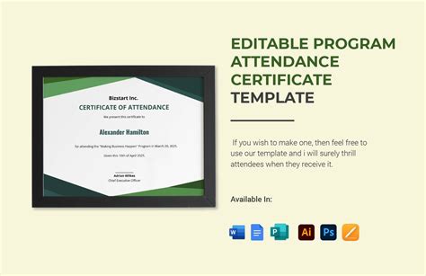 Program Attendance Certificate Design Template in PSD, Word