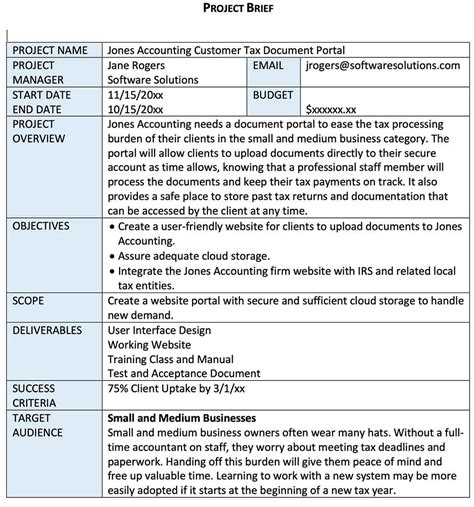 Program Brief Template Excel Project Management Plan Templates
