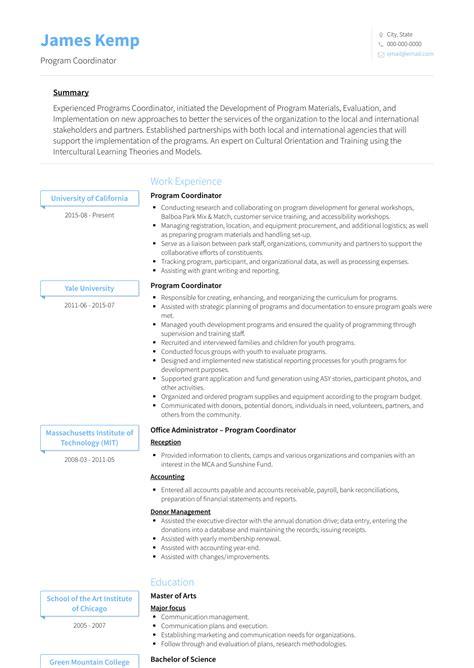 Program Coordinator Resume Samples and Templates VisualCV