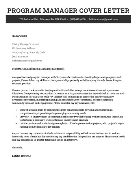 Program Manager Cover Letter Example