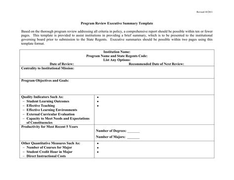 Program Review Executive Summary Template