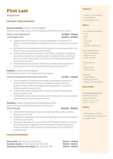 Programmer Resume Template
