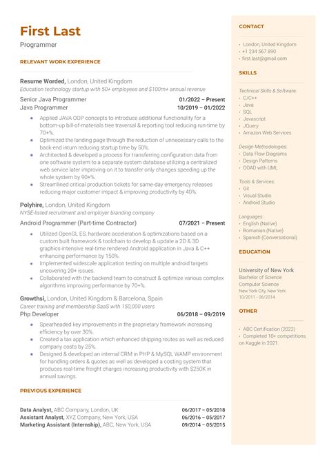 Programmer Resume Template