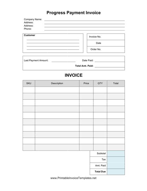 Progress Invoice Template