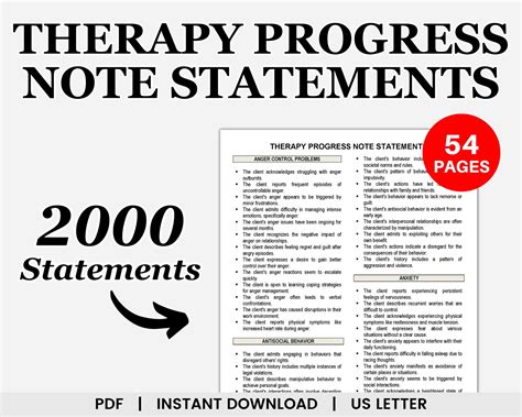 Progress Note Statements, Therapy Progress Notes, Progress Note