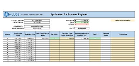 Progress Payment Payment Schedule Excel Template WebQS