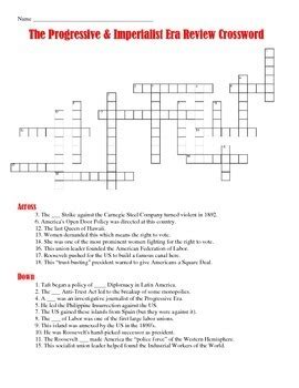 Progressive Era Review Crossword Answers.Com The House of ____ was the 1st representative body in the New. Granted Women the Right to Vote in 1919. The strict __-__ Bill required 50% of the voters of a state. Affairs in Americas hemisphere. This organization insured bank deposits. All of our templates can be exported into Microsoft Word to ....