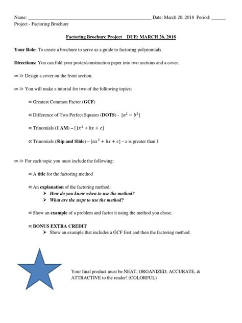 Project 1 Brochure Factoring Polynomials PDF