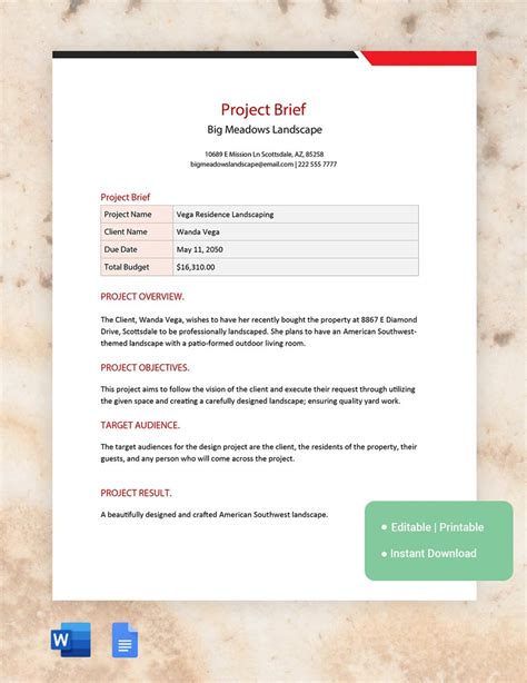Project Brief Template Download in Word, Google Docs