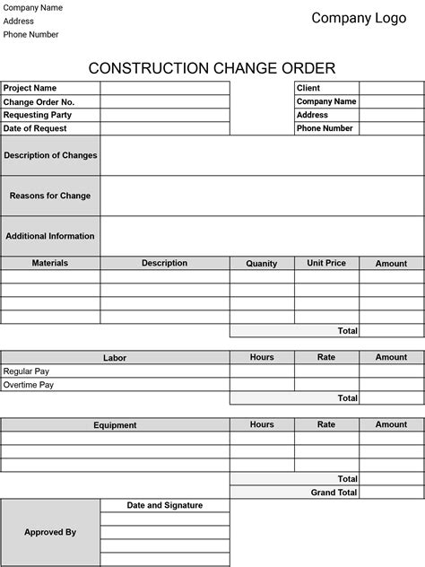 Project Change Order Template