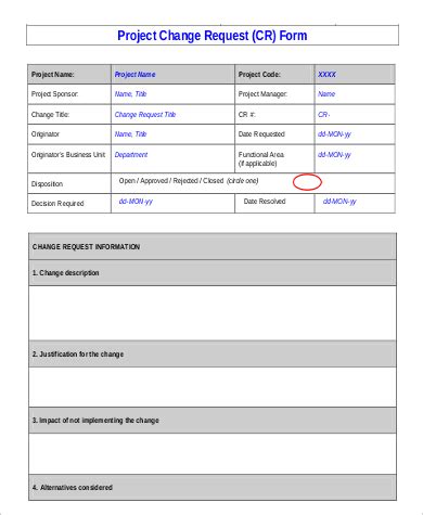 Project Change Request Form in Word and Pdf formats page 5 of 7