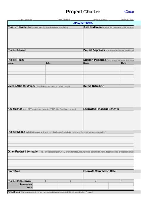 Project Charter Fillable Form Printable Forms Free Online