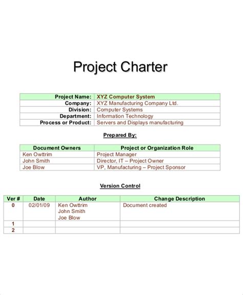 Project Charter Template Word Document Projectemplates