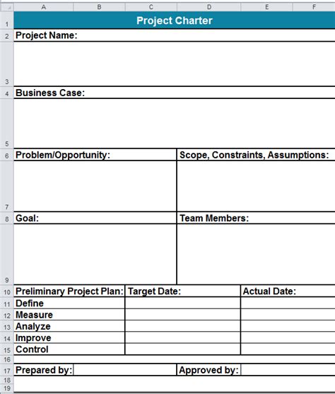 Project Charter Template in Excel