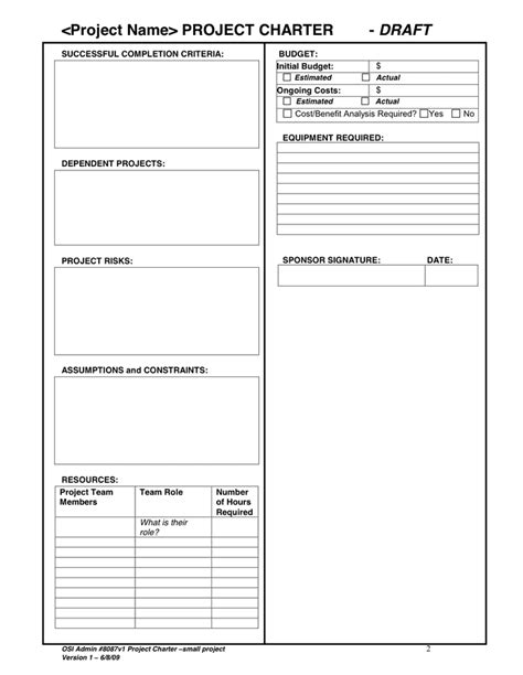 Project Charter Template in Word and Pdf formats page 2 of 2