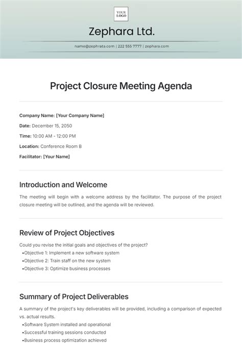 Project Closure Meeting Template