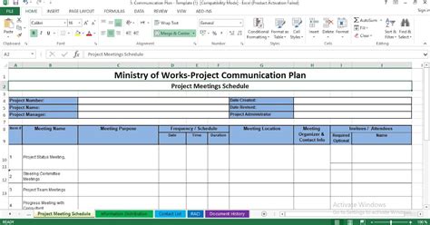 Project Communication Plan Excel Template Software engineering