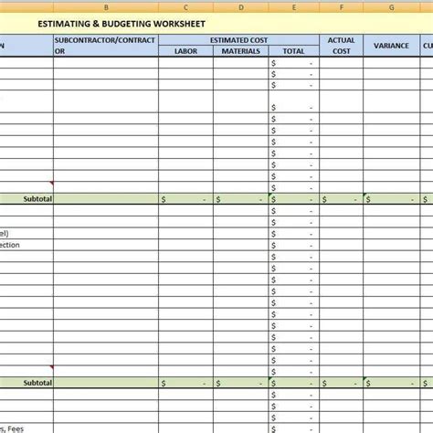 Project Cost Estimate Template Spreadsheet intended for Excel