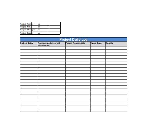 Project Daily Log Template Excel Excel Templates