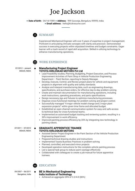 Project Engineer CV Sample Kickresume