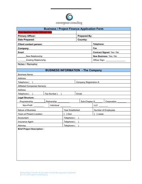 Project Finance Application Form Intro Short