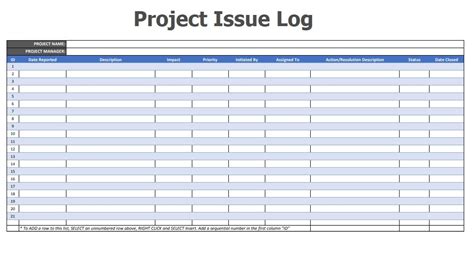 Project Issues Log Template 7+ Free Printable Word, Excel & PDF