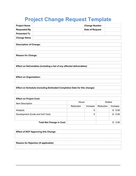 Project Management Change Request Template