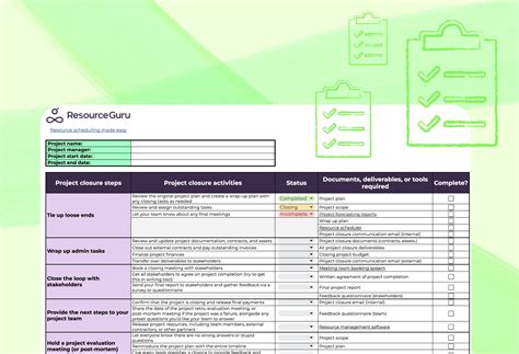 Project Management Checklist Template Excel Closing Example With Gambaran