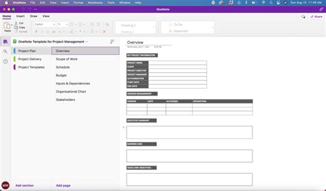 Project Management Onenote Template