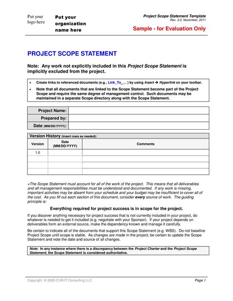 Project Management Scope Of Work Template