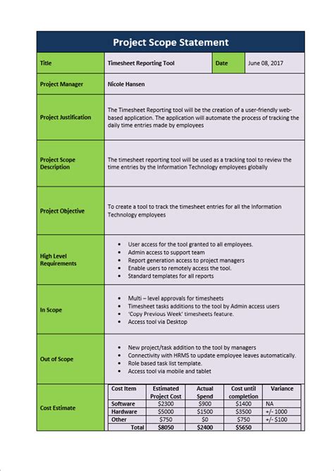 Project Management Scope Of Work Template