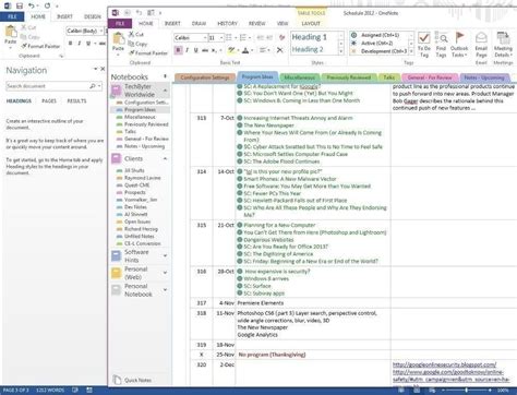 Project Management Template Onenote