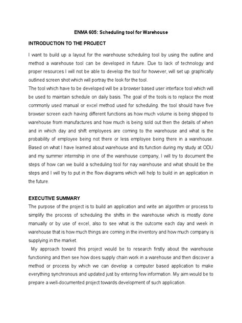 Project Proposal Warehouse Scheduling