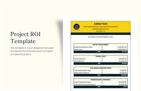 Project ROI Template Google Sheets, Excel