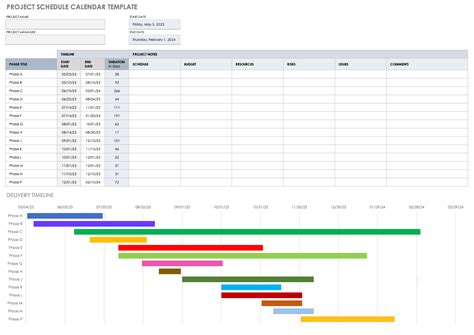 Project Schedule Calendar