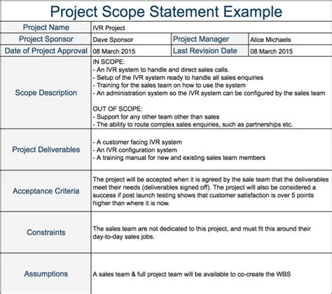 Project Scope Statement Example Expert Program Management