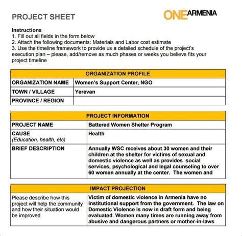 Project Sheet Template 7 Free PDF Documents Download