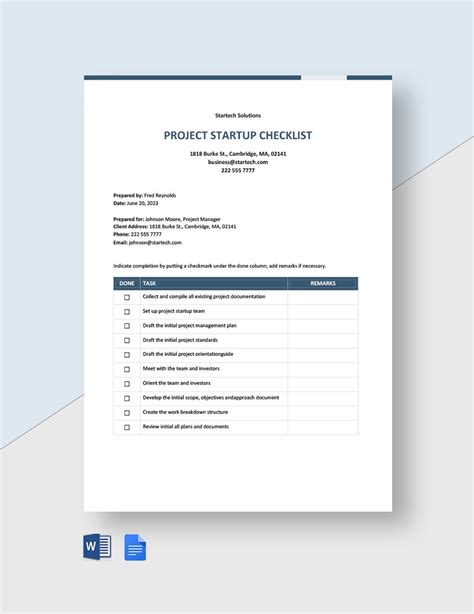 Project Startup Checklist Template in Word, Google Docs Download