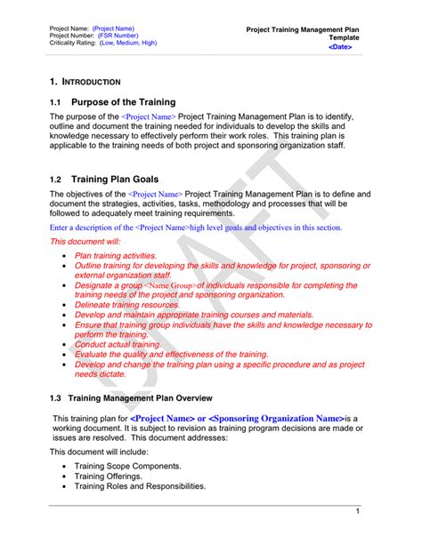 Project Training Management Plan in Word and Pdf formats page 5 of 18