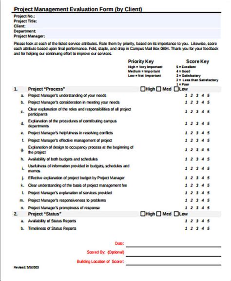 Project forms Free Templates Of Project Manager Evaluation form Sample