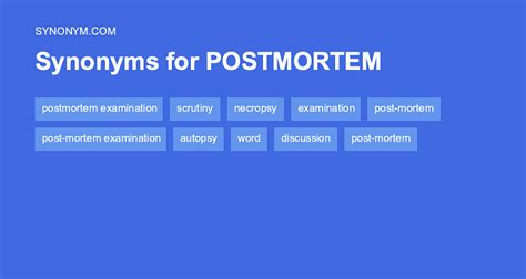 Project post mortem synonym.  Definition: noun.  Find 413 synonyms for postmortem and o...